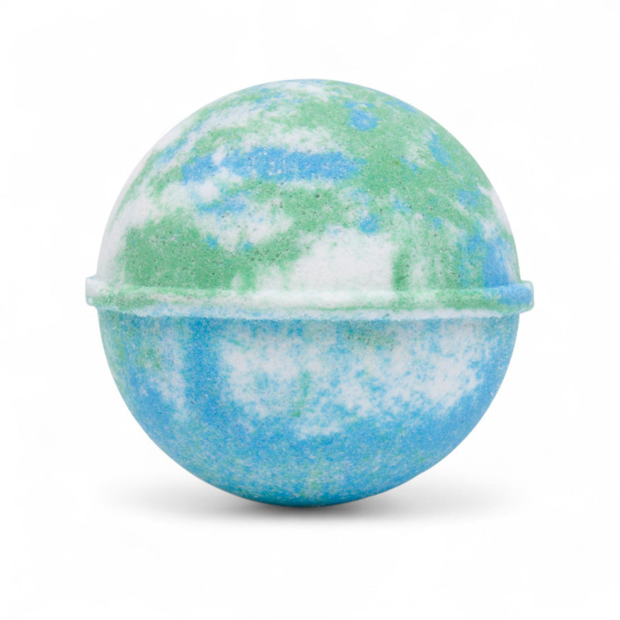 Save the Planet Bath Bomb handcrafted by Monticello Soap Company, fresh herbal green earth-inspired fizzy bomb