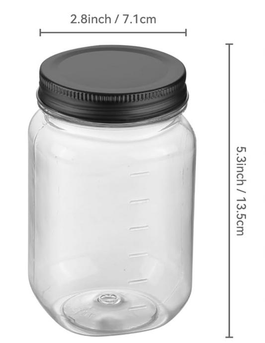 16 oz Clear Plastic Jars Black Lid - Refillable Storage Containers