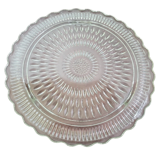 Sunflower Center & Scalloped Edge 12" Vintage Federal Glass Cake Platter