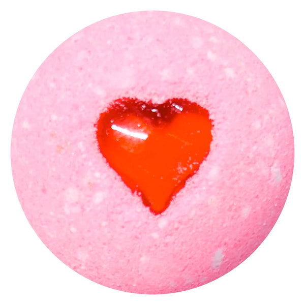 Sweet Heart Bath Bomb handcrafted by Monticello Soap Company, romantic Valentine's pink fizzy bomb with shea butter