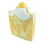 Monticello Limoncello handcrafted bar soap by Monticello Soap Company, bright yellow lemon-scented bar with whimsical lemon embed.
