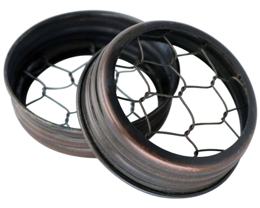 Oil rubbed bronze chicken wire flower organizer frog lid for regular mouth mason jars