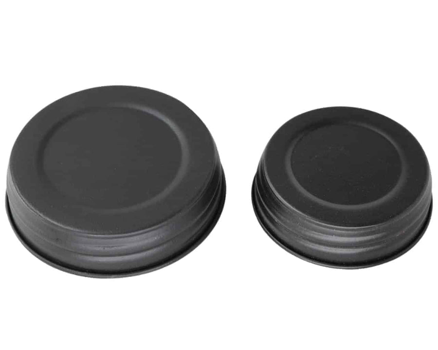 Matte black vintage reproduction decorative lids for regular mouth mason jars