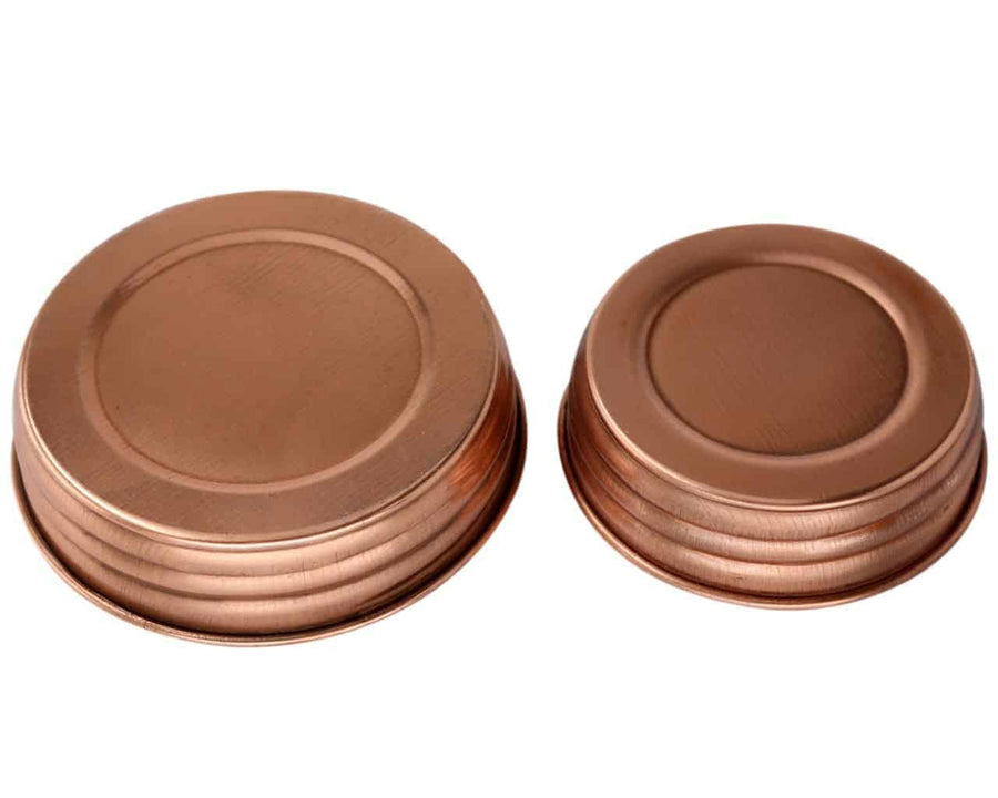 Shiny copper decorative lids for regular mouth mason jars