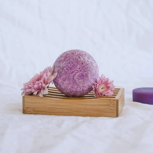 Purple Rain violet shampoo bar by Humby Organics, a zero-waste purple shampoo bar for blonde and gray hair
