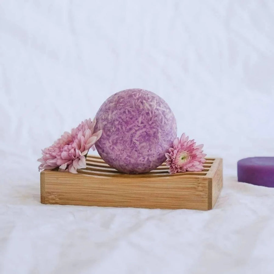 Purple Rain violet shampoo bar by Humby Organics, a zero-waste purple shampoo bar for blonde and gray hair